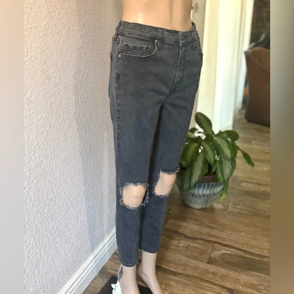 FREE PEOPLE Charcoal Black High-Waisted Distressed Skinny Jeans - Picture 4 of 7